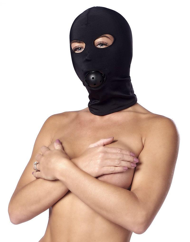 Rimba - Elastisch hoofdmasker Van soepele stof Met ball gag - Zwart-Laced-up.nl