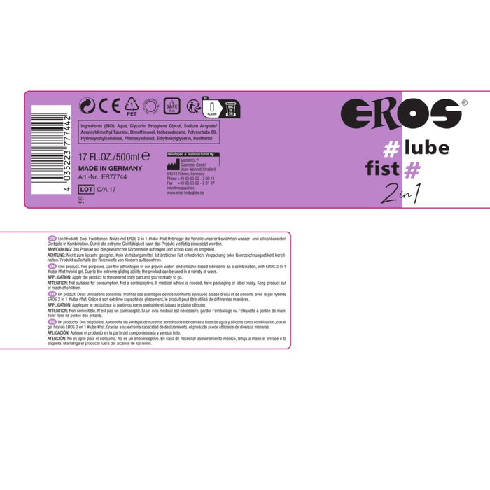 Eros - 2-in-1 #lube #fist Glijmiddel Speciaal Voor Fisten - 500 ml-Laced-up.nl