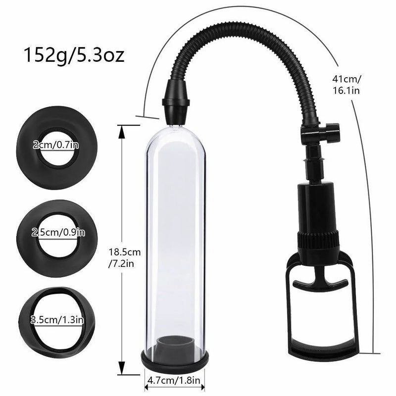 Essentials – Penis Pump met Sleeves – 21 cm – Transparant/Zwart-Erotiekvoordeel.nl