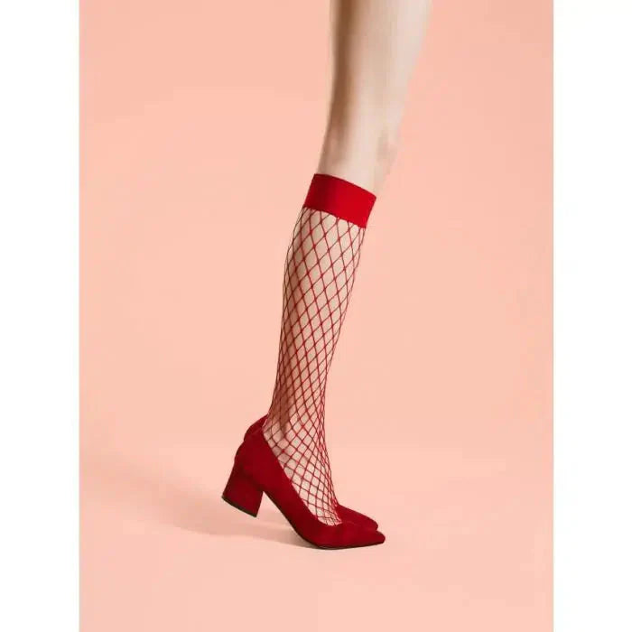 Fiore - Cabarette - Visnet Kniekousjes - 8 denier - One Size - Rood-Laced-up.nl