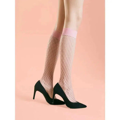 Fiore - Cabarette - Visnet Kniekousjes - 8 denier - One Size - Roze-Laced-up.nl