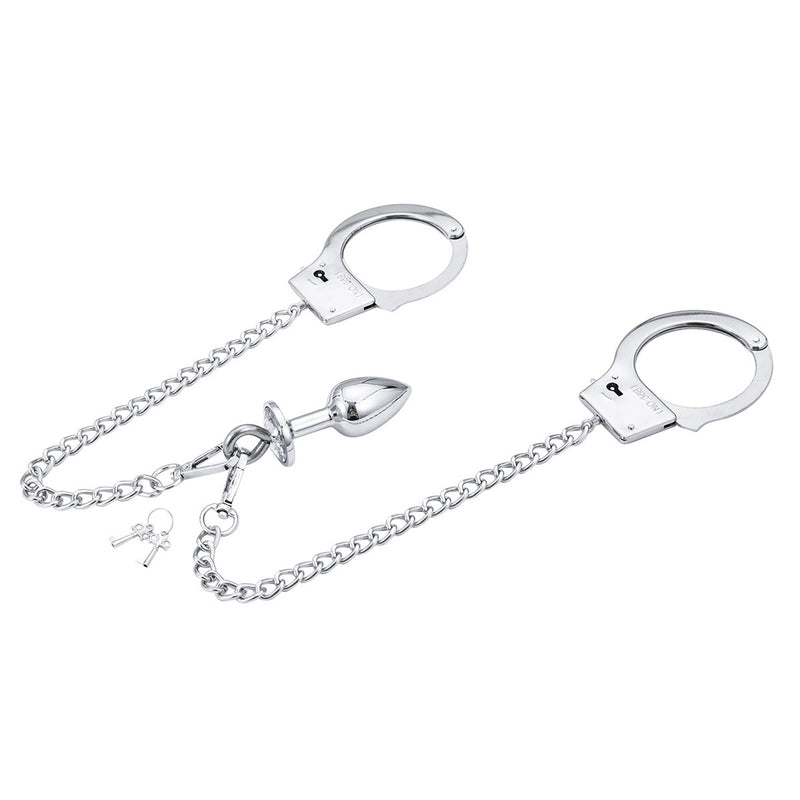 Fixxx - Anaal Plug met Ketting en Handboeien Eraan Vast - RVS-Laced-up.nl