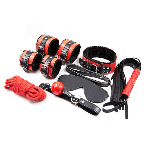 Fixxx - BDSM Bondageset - Gevoerd met Bont - Rood/Zwart-Laced-up.nl