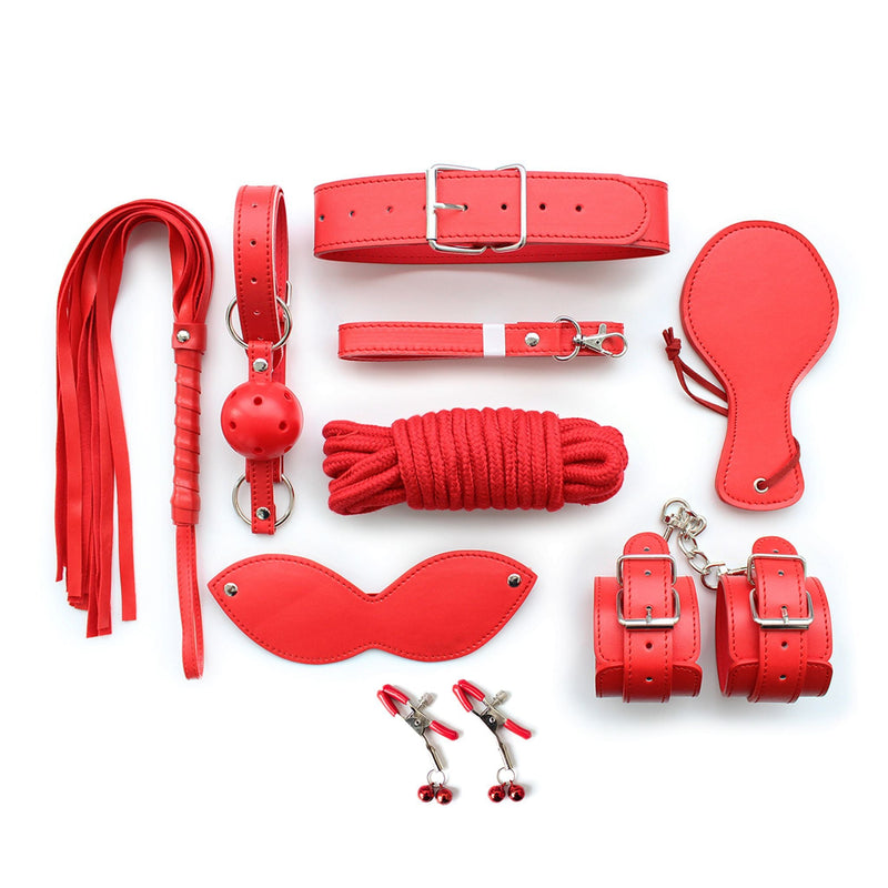 Fixxx - BDSM Set - 9 delen - PU-Leer - Rood-Laced-up.nl