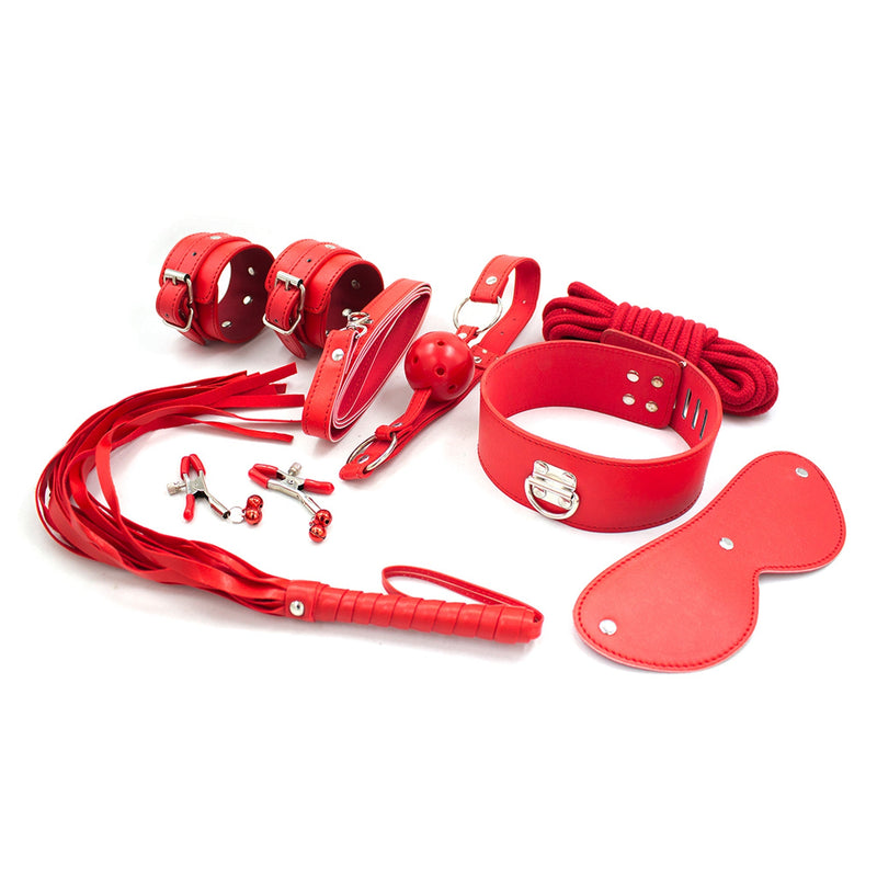 Fixxx - BDSM Set Beginners - PU-leer - 8 delen - Rood-Laced-up.nl