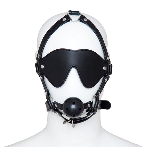 Fixxx - Blindfold with Ball Gag - Adjustable - PU Leather - Black - Laced-up.nl
