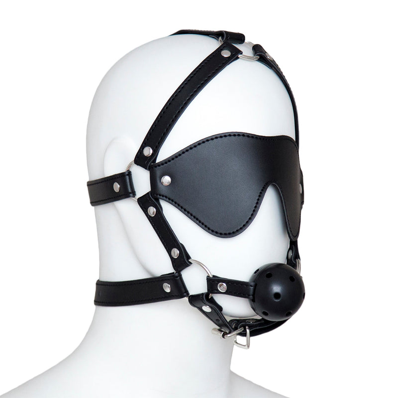 Fixxx - Blinddoek met Ball Gag - Verstelbaar - PU-Leer - Zwart-Laced-up.nl