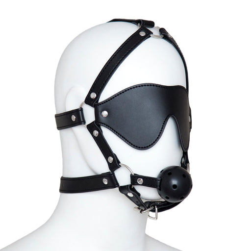 Fixxx - Blindfold with Ball Gag - Adjustable - PU Leather - Black - Laced-up.nl