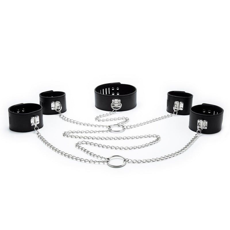 Fixxx - Boeienset met Collar en Kettingen - PU-Leer - Zwart-Laced-up.nl