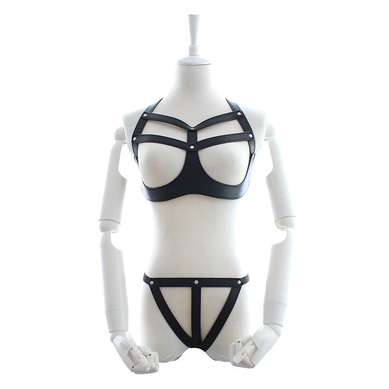 Fixxx - Fetish BH en Slipje - Set Nr. 1 - PU-Leer - One Size - Zwart-Laced-up.nl