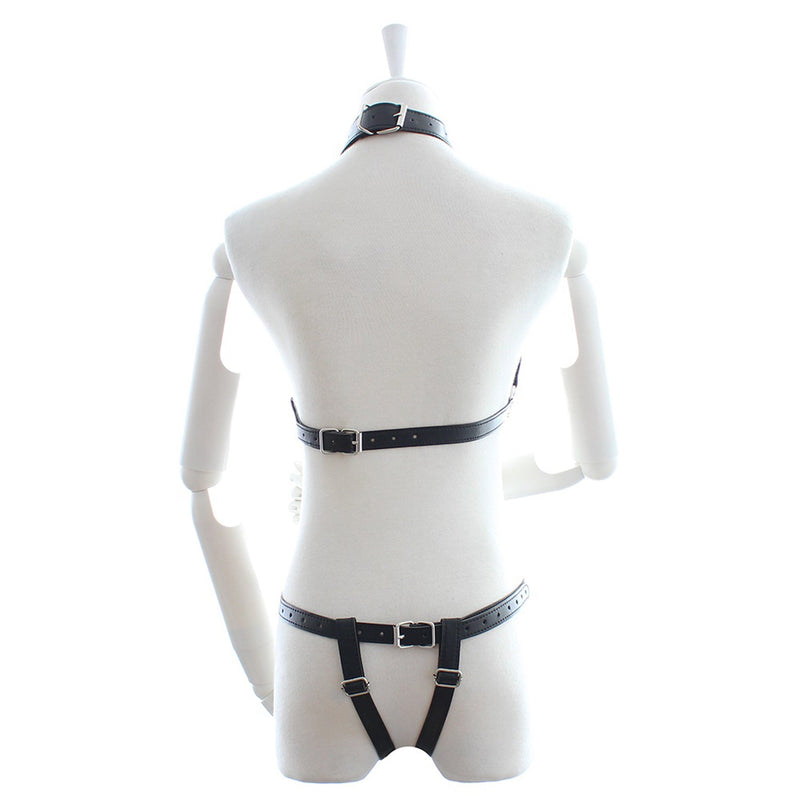 Fixxx - Fetish BH en Slipje met Open Kruis - Nr. 2 - PU-Leer - One Size - Zwart-Laced-up.nl