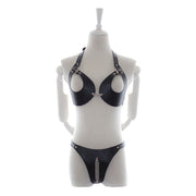 Fixxx - Fetish BH en Slipje met Open Kruis - Nr. 2 - PU-Leer - One Size - Zwart-Laced-up.nl