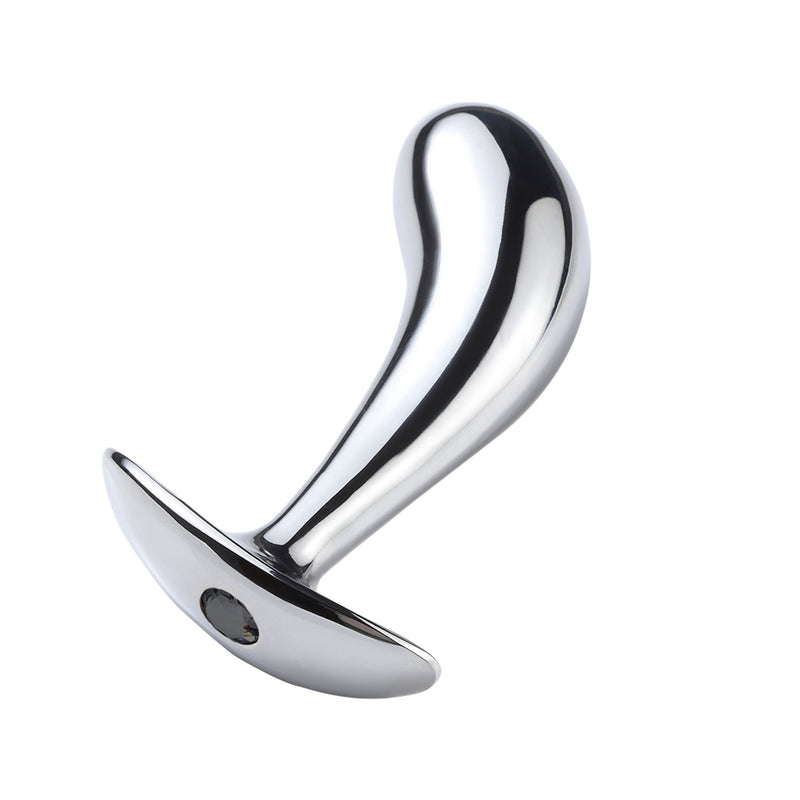 Fixxx - Gebogen Prostaat Plug met Zwart Siersteentje - Aluminium - Diameter 34 mm-Laced-up.nl