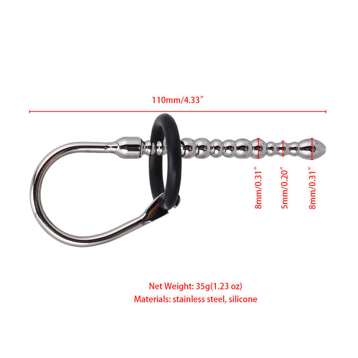 Fixxx - Geribbelde Penis Plug - Diameter 8 mm - Met Rekbare Eikelring - Zilver-Laced-up.nl