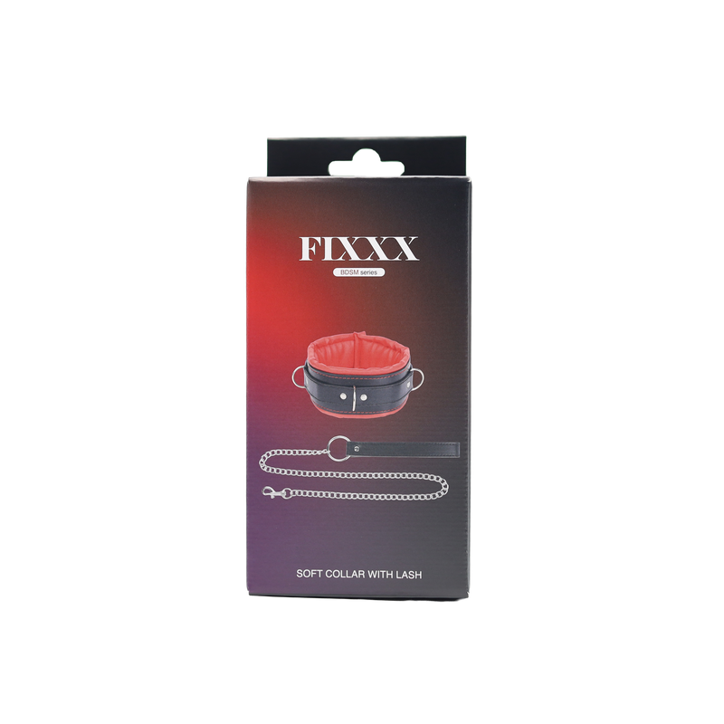 Fixxx - Padded Collar with Leash - Black/Red-Laced-up.nl