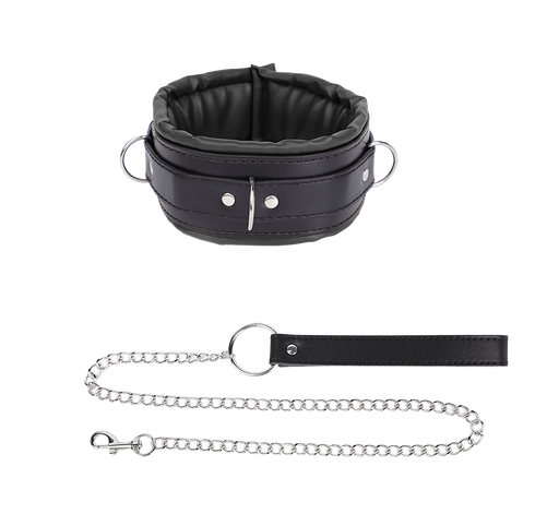 Fixxx - Gevoerde Collar met Leiband - Zwart-Erotiekvoordeel.nl