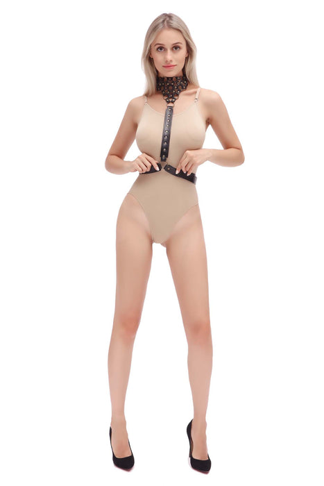 Fixxx - Harnasje met collar - PU-Leder - Verstelbaar - One Size - Zwart-Laced-up.nl