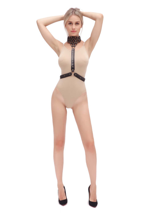 Fixxx - Harnasje met collar - PU-Leder - Verstelbaar - One Size - Zwart-Laced-up.nl