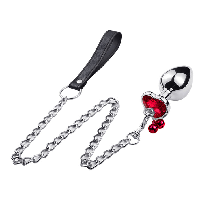 Fixxx - Hartvormige Aluminium Buttplug met Belletjes en Leiband - Maat M - Rood-Laced-up.nl