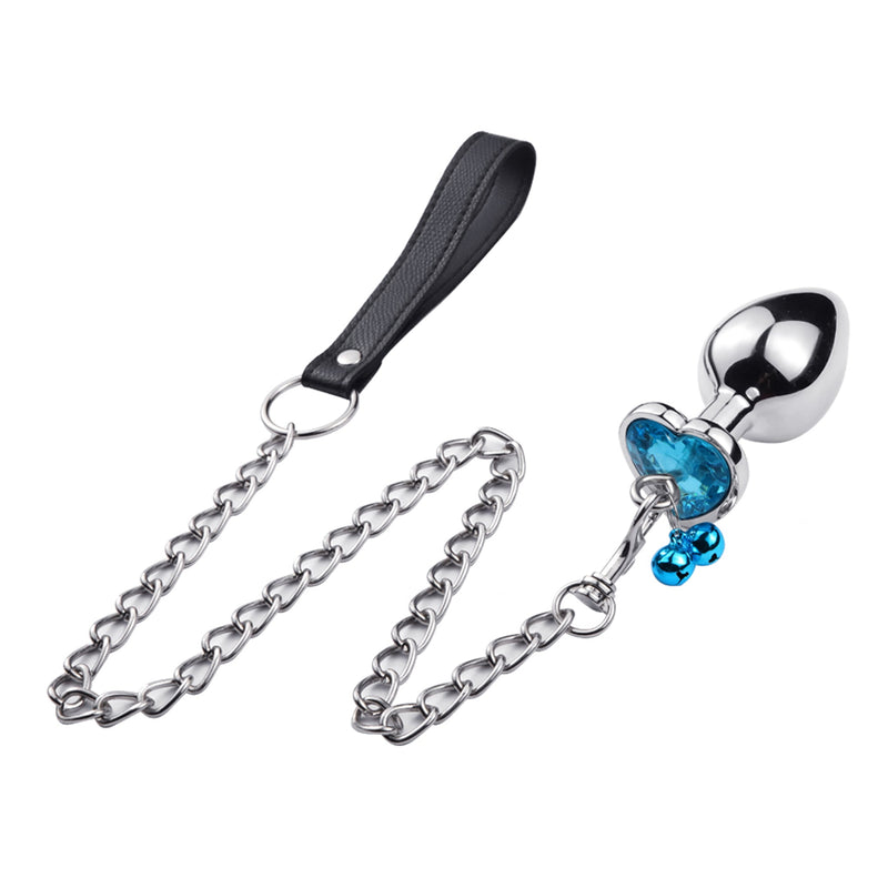 Fixxx - Hartvormige Aluminium Buttplug met Belletjes en Leiband - Maat S - Blauw-Laced-up.nl