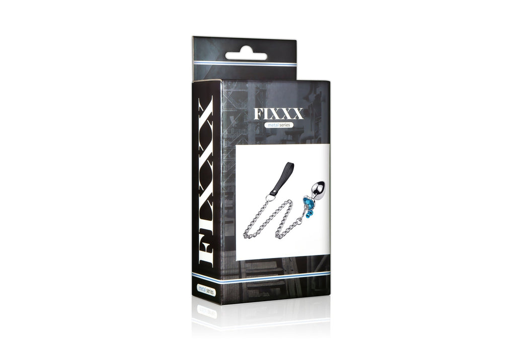 Fixxx - Hartvormige Aluminium Buttplug met Belletjes en Leiband - Maat S - Blauw-Laced-up.nl