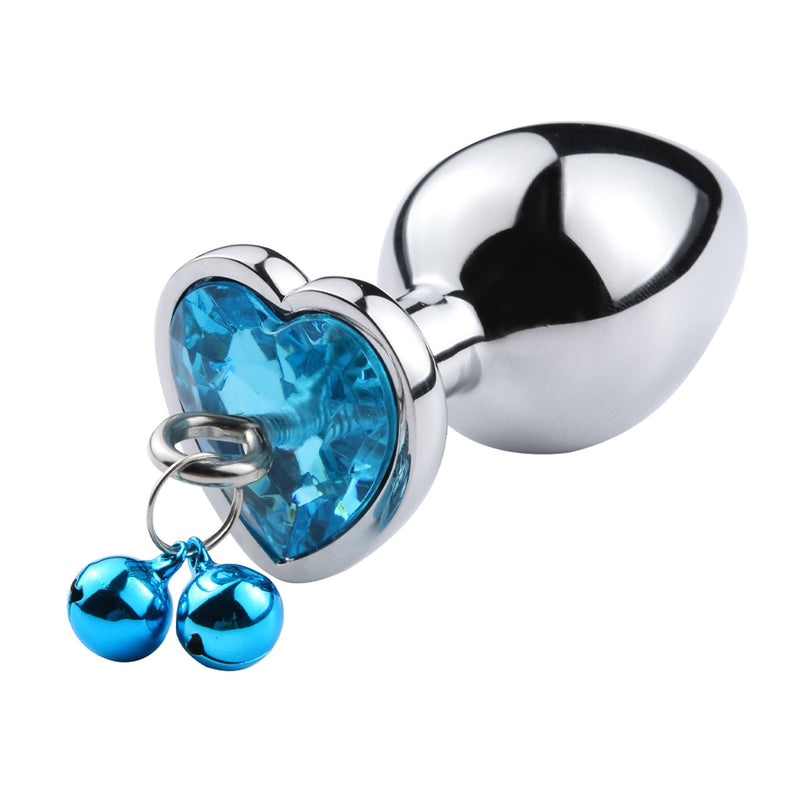 Fixxx - Hartvormige Aluminium Buttplug met Belletjes en Leiband - Maat S - Blauw-Laced-up.nl