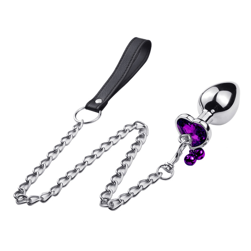 Fixxx - Hartvormige Aluminium Buttplug met Belletjes en Leiband - Paars-Laced-up.nl