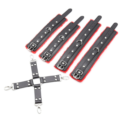 Fixxx - Hogtie Bondageset met Pluche Gevoerde Boeien - Zwart/Rood-Erotiekvoordeel.nl