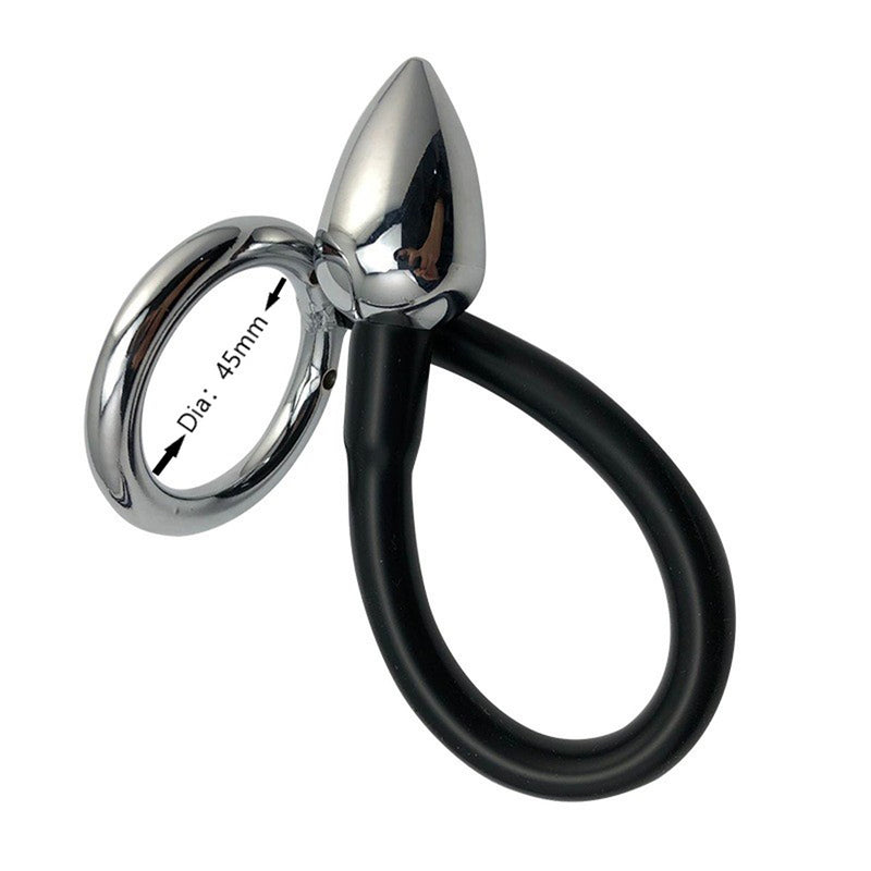 Fixxx - Metalen Cockring met Metalen Buttplug aan Siliconen Koord - 45 mm-Laced-up.nl