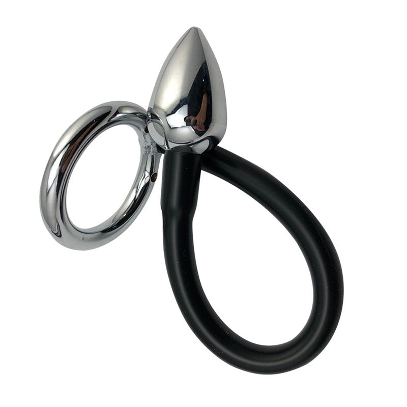 Fixxx - Metalen Cockring met Metalen Buttplug aan Siliconen Koord - 45 mm-Laced-up.nl
