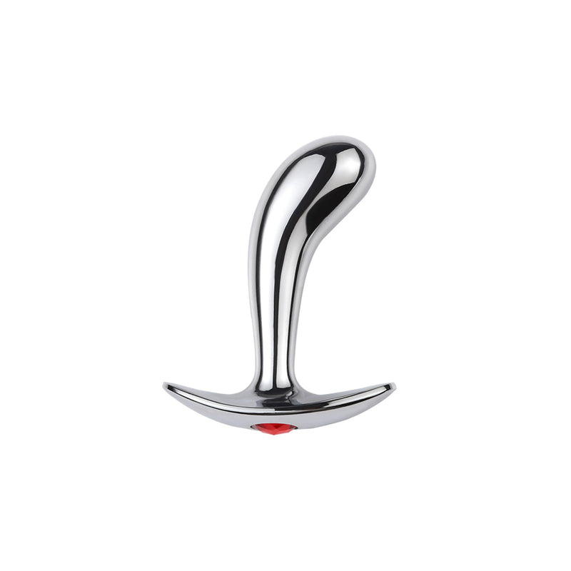 Fixxx - Metalen Prostaat Plug met Rood Strass Steentje - Aluminium - Zilver - Diameter 23 mm-Laced-up.nl