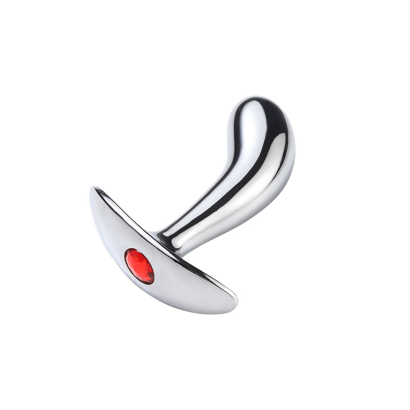 Fixxx - Metalen Prostaat Plug met Rood Strass Steentje - Aluminium - Zilver - Diameter 23 mm-Laced-up.nl