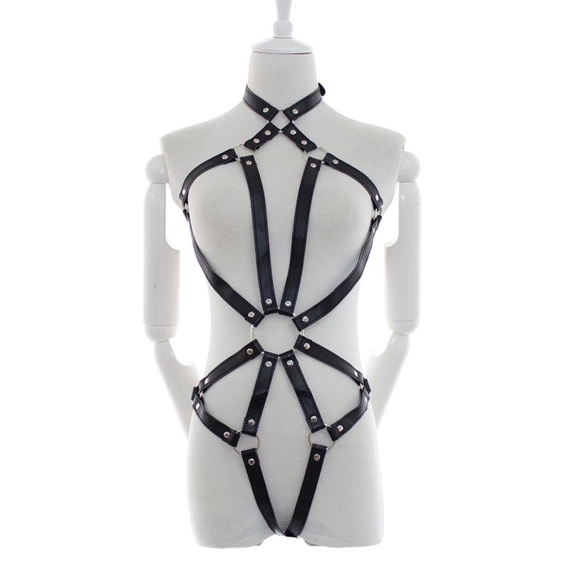 Fixxx - Riemenbody Dames - PU-Leer - One Size - Zwart-Laced-up.nl