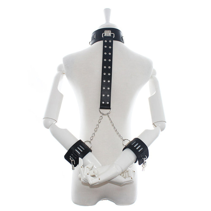 Fixxx - Verstelbare Collar met Strap en Polsboeien - PU-Leer - Zwart-Laced-up.nl