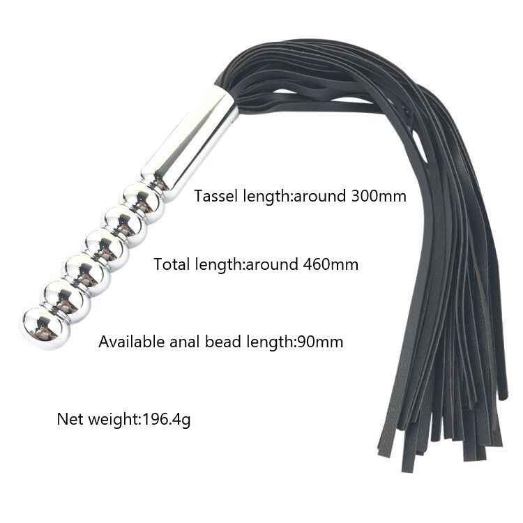 Fixxx - Zweep met Metalen Dildo Handvat - RVS - Zwart-Laced-up.nl