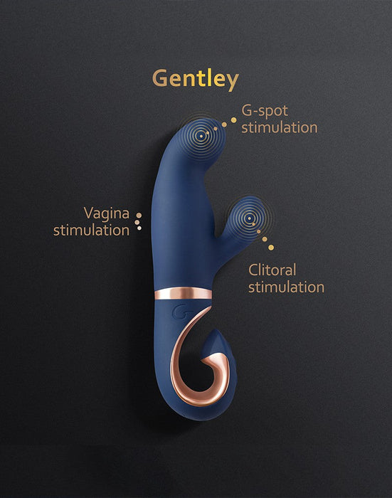 G Vibe - Gentley - Rabbit Vibrator - G-Spot en Clitoris Stimulatie - Siliconen - Blauw/Goud-Laced-up.nl