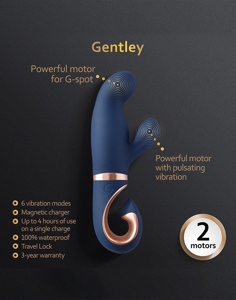 G Vibe - Gentley - Rabbit Vibrator - G-Spot en Clitoris Stimulatie - Siliconen - Blauw/Goud-Erotiekvoordeel.nl