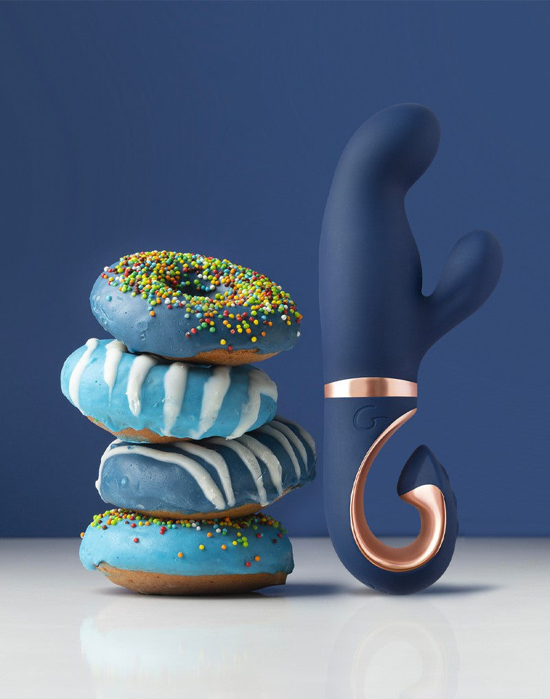 G Vibe - Gentley - Rabbit Vibrator - G-Spot en Clitoris Stimulatie - Siliconen - Blauw/Goud-Laced-up.nl