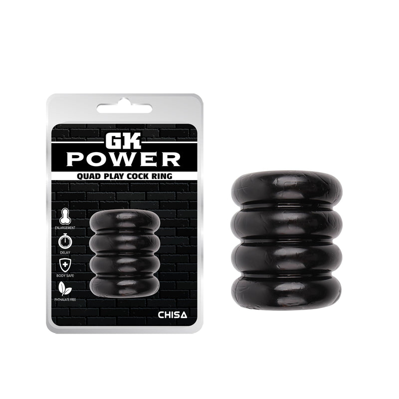 GK Power - Quad-Play Cockring - Rekbaar - Zwart-laced-up.nl