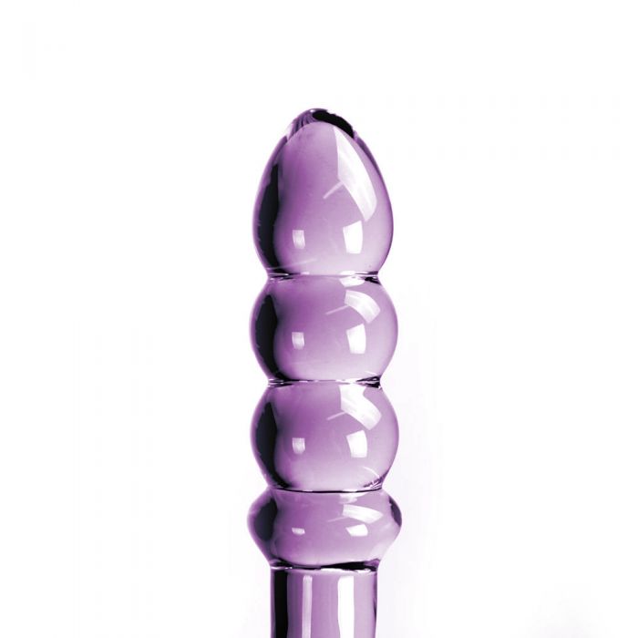 Gebogen Glazen dildo Met stimulerende ribbels - Paars-Laced-up.nl