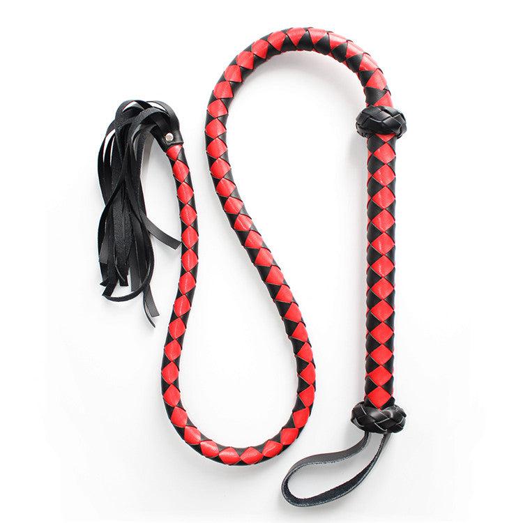 Gevlochten single tail Zweep kunstleer - 150 cm - Rood/Zwart-Laced-up.nl