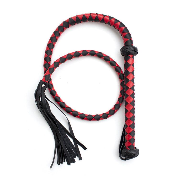Gevlochten single tail Zweep kunstleer - 150 cm - Rood/Zwart-Laced-up.nl
