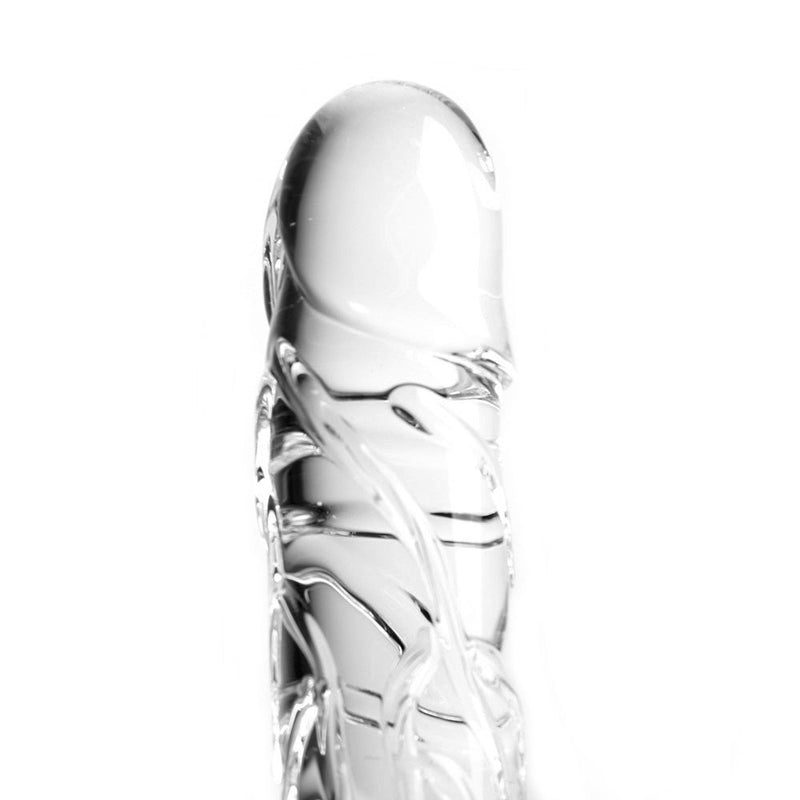 Glasdildo mit Hodensack und Rippen - transparent - Laced-up.nl