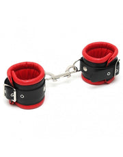 Rimba - Handboeien Luxe Gevoerd Leer - Zwart/Rood-Laced-up.nl