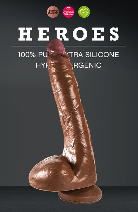 Heroes - No. 13 - Dildo Met Zuignap - 23 x 4,5 cm - Bruin-Laced-up.nl