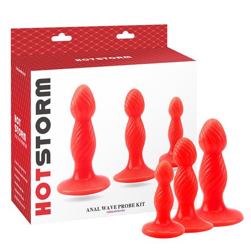 Hot Storm - Anal Wave Probe Kit - Buttplug Setje - Rood-Erotiekvoordeel.nl