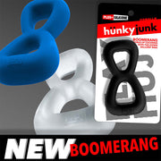 Hünkyjunk - Boomerang - Dubbele Cockring met Ballstretcher - Blauw-Erotiekvoordeel.nl