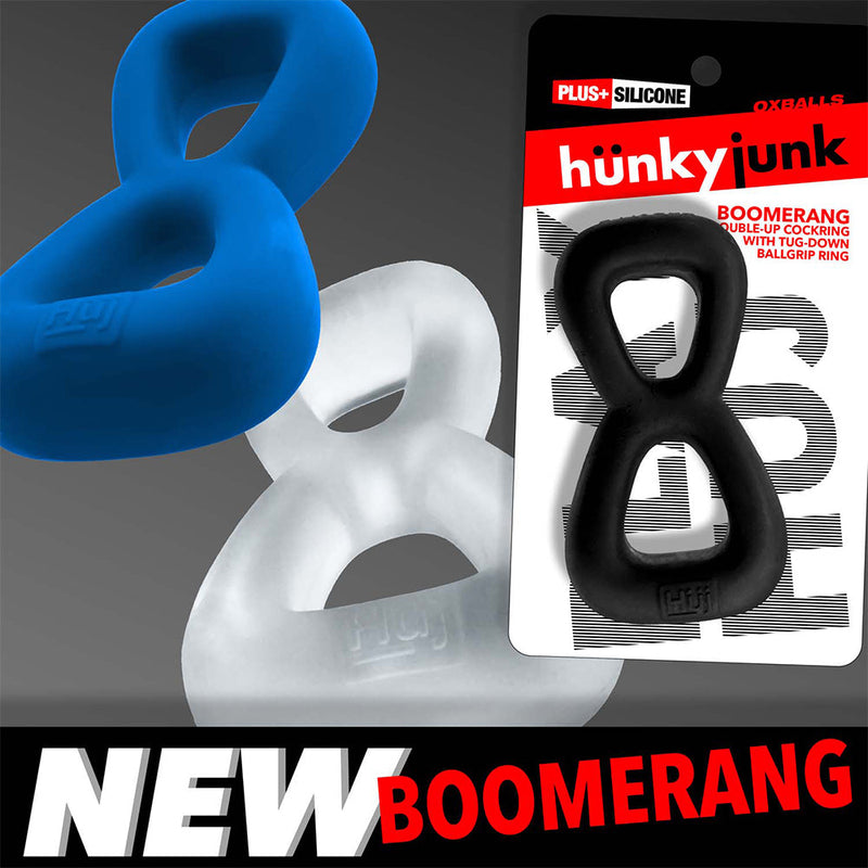 Hünkyjunk - Boomerang - Dubbele Cockring met Ballstretcher - Zwart-Erotiekvoordeel.nl