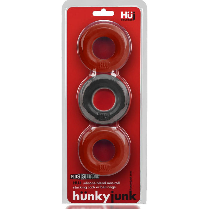 Hünkyjunk - Cockring - 3 stuks - Rood & Zwart-Laced-up.nl