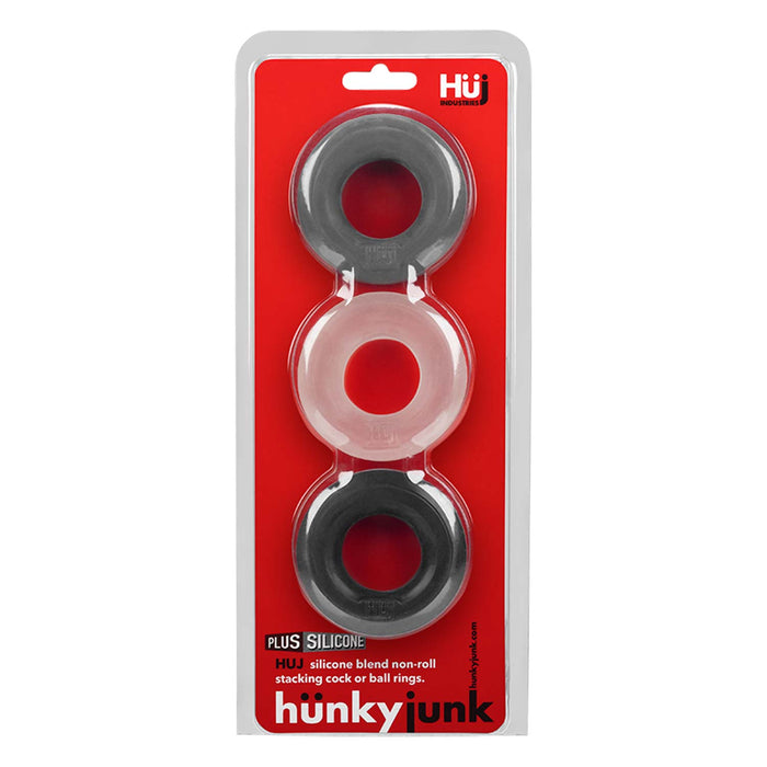 Hünkyjunk - Cockring - 3 stuks - Zwart/Wit/Grijs-Laced-up.nl